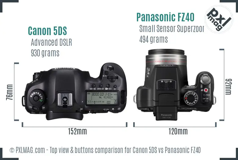 Canon 5DS vs Panasonic FZ40 top view buttons comparison