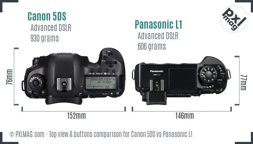 Canon 5DS vs Panasonic L1 top view buttons comparison