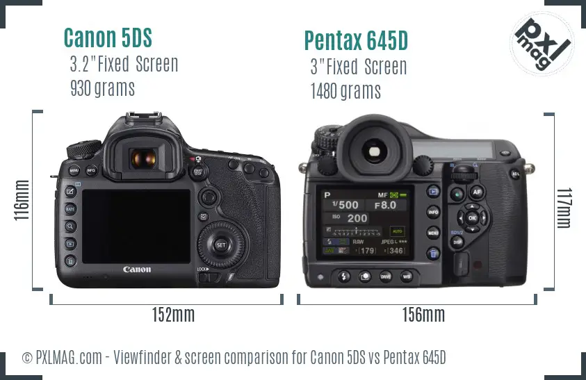 Canon 5DS vs Pentax 645D Screen and Viewfinder comparison