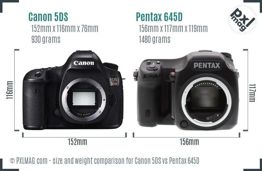 Canon 5DS vs Pentax 645D size comparison