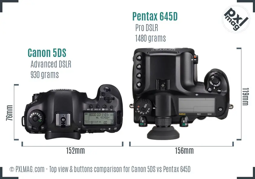 Canon 5DS vs Pentax 645D top view buttons comparison