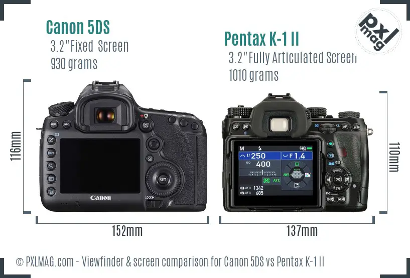 Canon 5DS vs Pentax K-1 II Screen and Viewfinder comparison