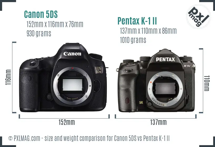 Canon 5DS vs Pentax K-1 II size comparison