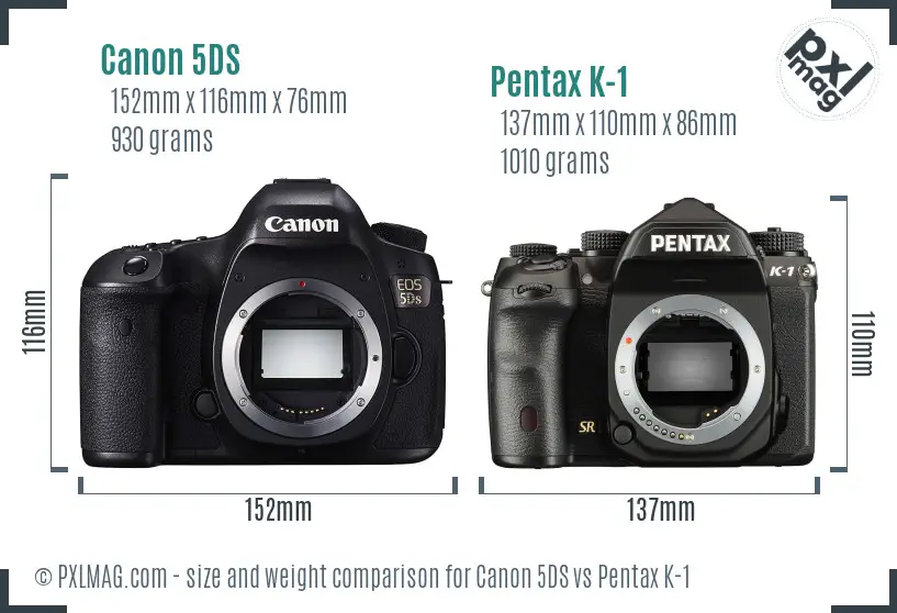 Canon 5DS vs Pentax K-1 size comparison