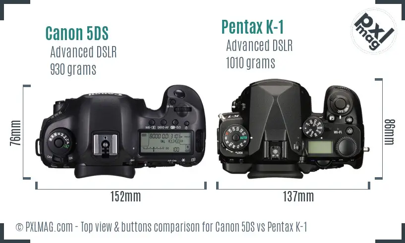 Canon 5DS vs Pentax K-1 top view buttons comparison