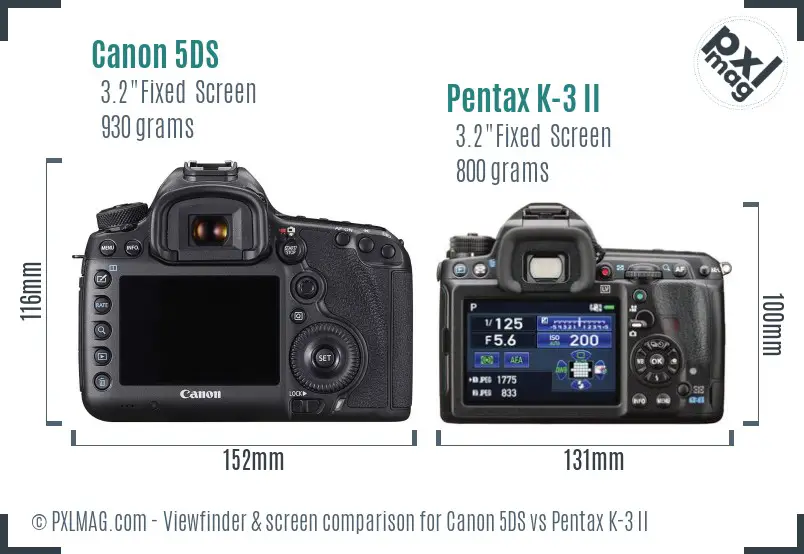 Canon 5DS vs Pentax K-3 II Screen and Viewfinder comparison