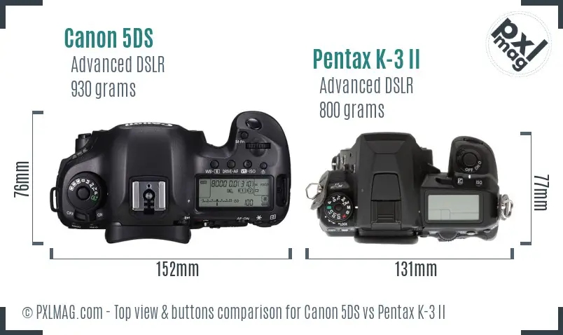 Canon 5DS vs Pentax K-3 II top view buttons comparison