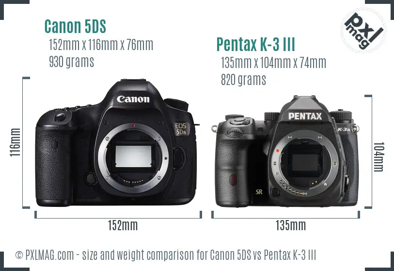 Canon 5DS vs Pentax K-3 III size comparison