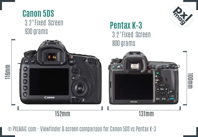 Canon 5DS vs Pentax K-3 Screen and Viewfinder comparison