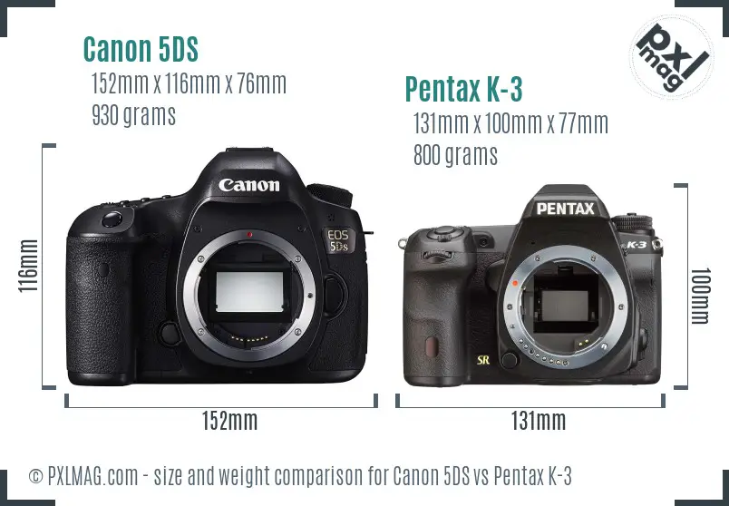 Canon 5DS vs Pentax K-3 size comparison