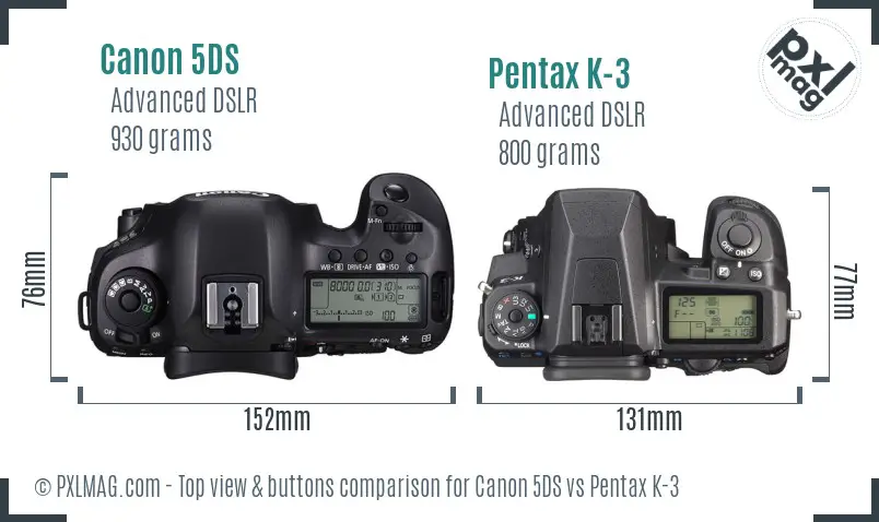 Canon 5DS vs Pentax K-3 top view buttons comparison