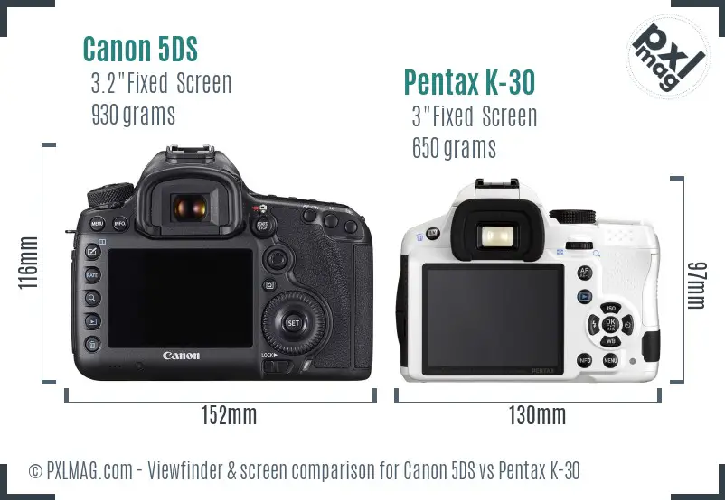 Canon 5DS vs Pentax K-30 Screen and Viewfinder comparison