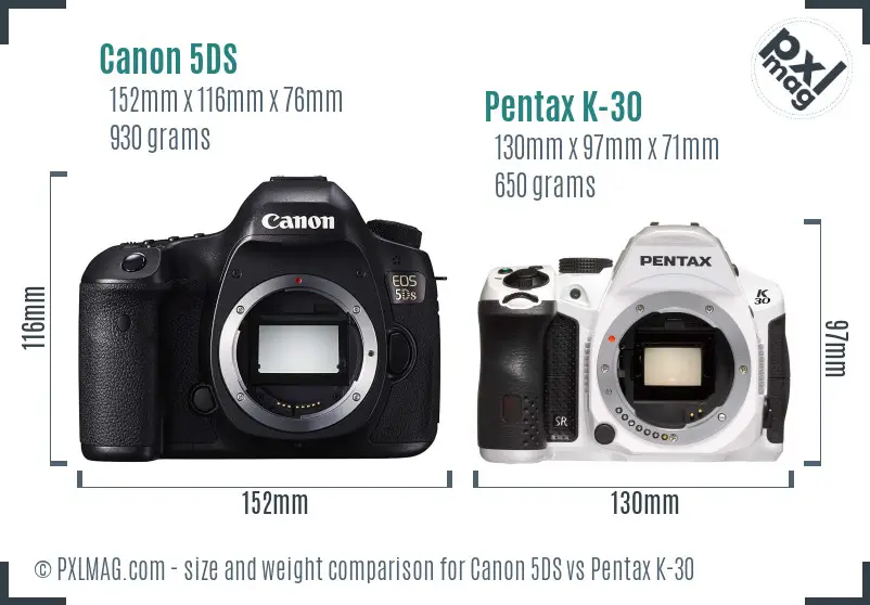 Canon 5DS vs Pentax K-30 size comparison