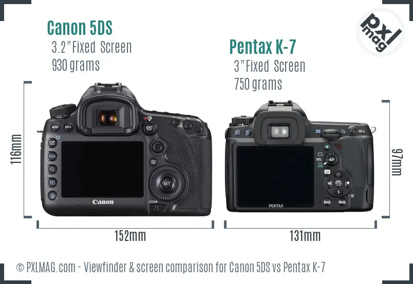 Canon 5DS vs Pentax K-7 Screen and Viewfinder comparison