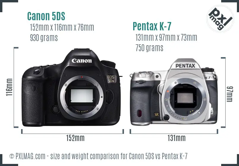 Canon 5DS vs Pentax K-7 size comparison