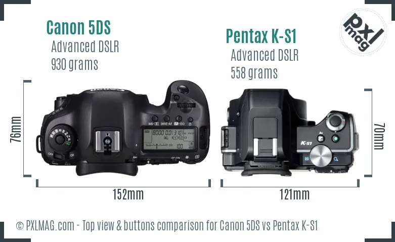 Canon 5DS vs Pentax K-S1 top view buttons comparison