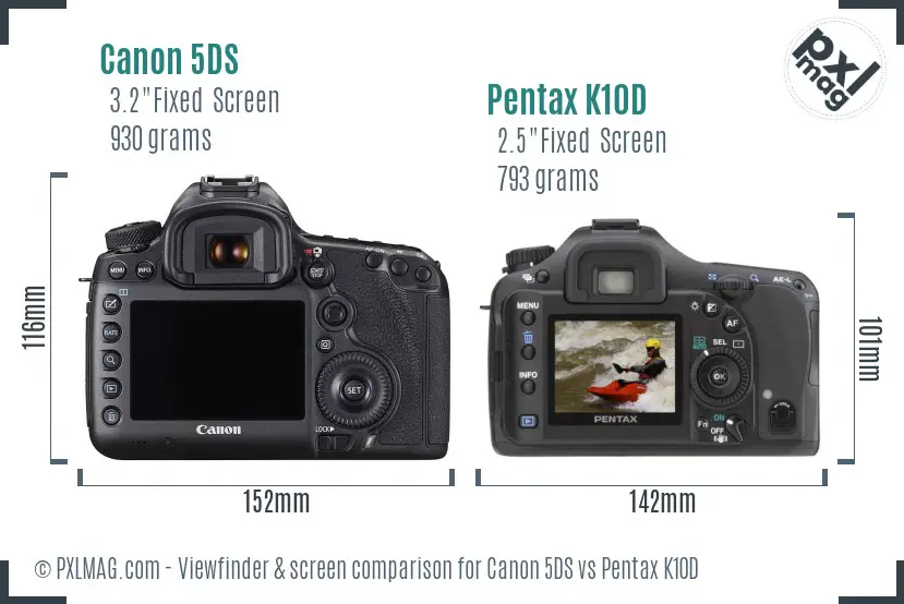 Canon 5DS vs Pentax K10D Screen and Viewfinder comparison