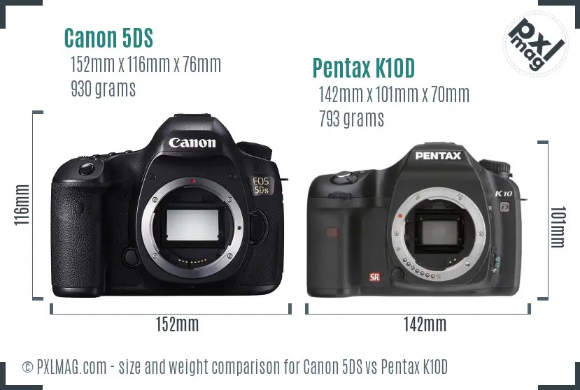 Canon 5DS vs Pentax K10D size comparison
