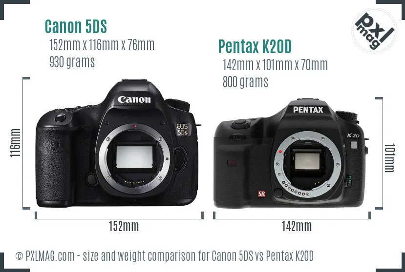 Canon 5DS vs Pentax K20D size comparison