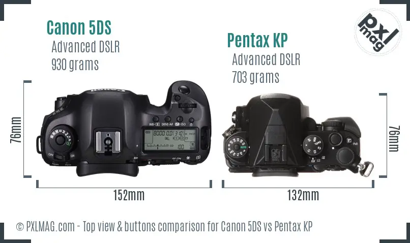 Canon 5DS vs Pentax KP top view buttons comparison