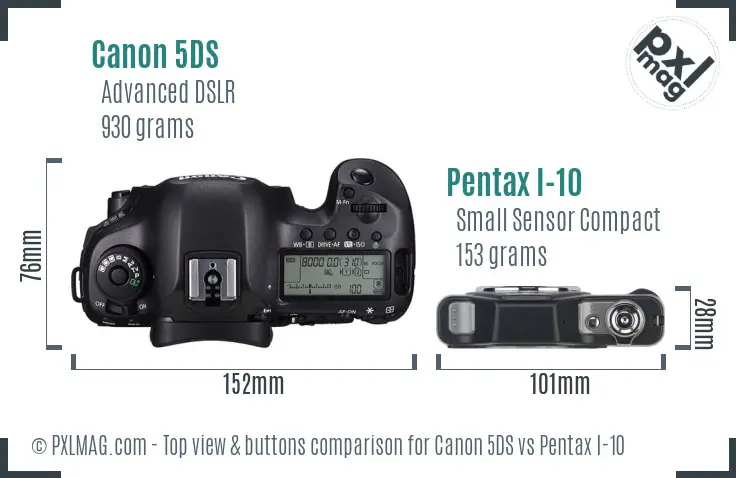 Canon 5DS vs Pentax I-10 top view buttons comparison