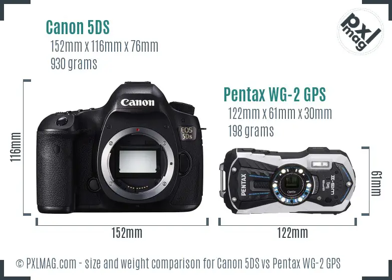 Canon 5DS vs Pentax WG-2 GPS size comparison