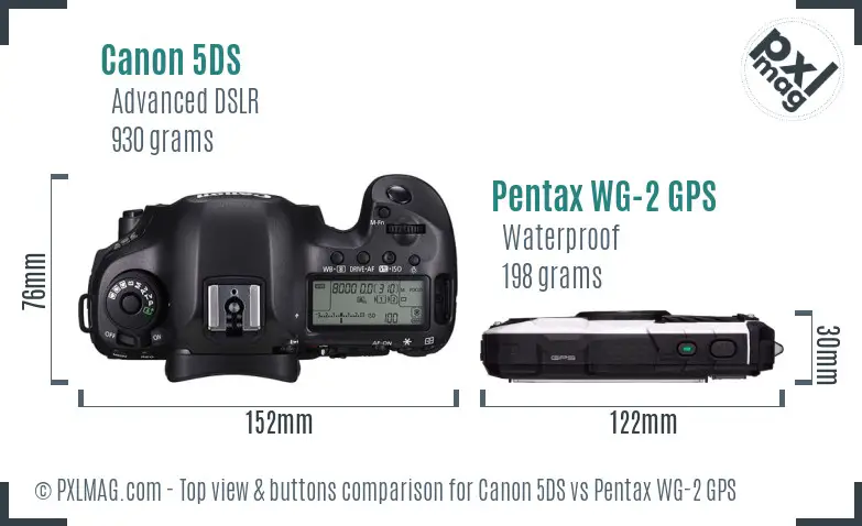 Canon 5DS vs Pentax WG-2 GPS top view buttons comparison