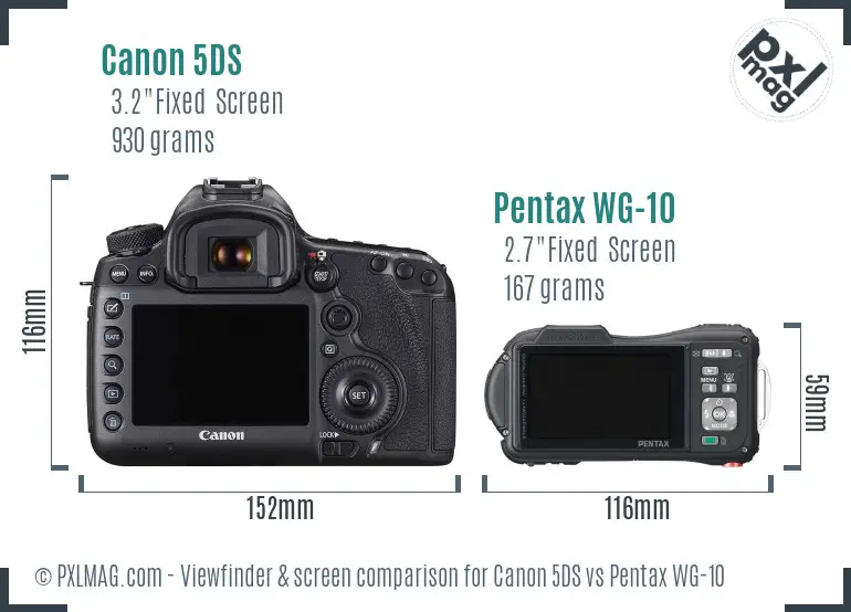 Canon 5DS vs Pentax WG-10 Screen and Viewfinder comparison