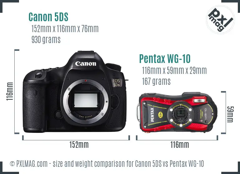 Canon 5DS vs Pentax WG-10 size comparison