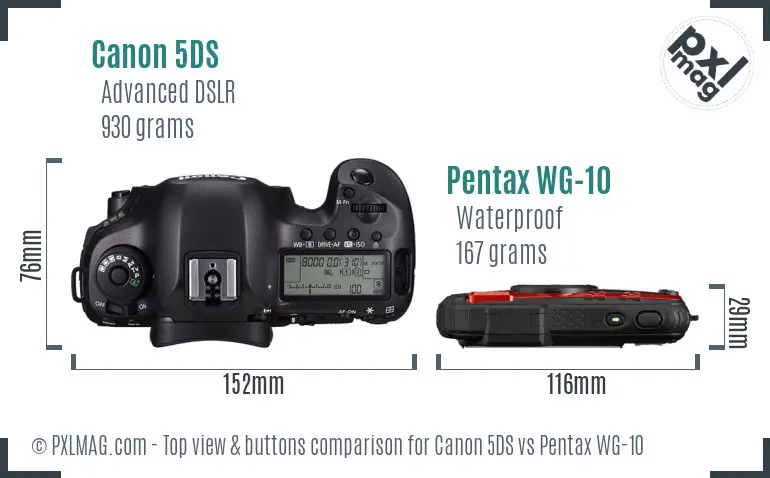 Canon 5DS vs Pentax WG-10 top view buttons comparison
