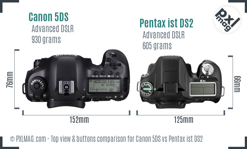 Canon 5DS vs Pentax ist DS2 top view buttons comparison