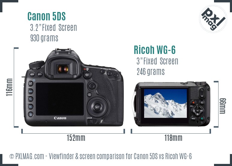 Canon 5DS vs Ricoh WG-6 Screen and Viewfinder comparison