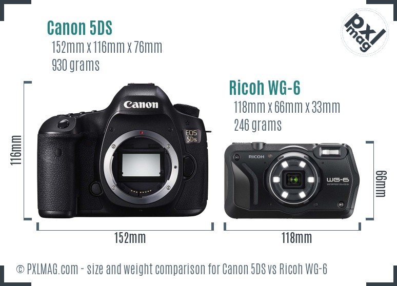 Canon 5DS vs Ricoh WG-6 size comparison