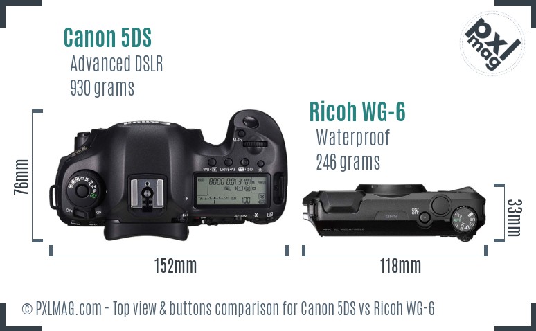 Canon 5DS vs Ricoh WG-6 top view buttons comparison