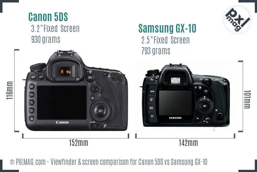Canon 5DS vs Samsung GX-10 Screen and Viewfinder comparison