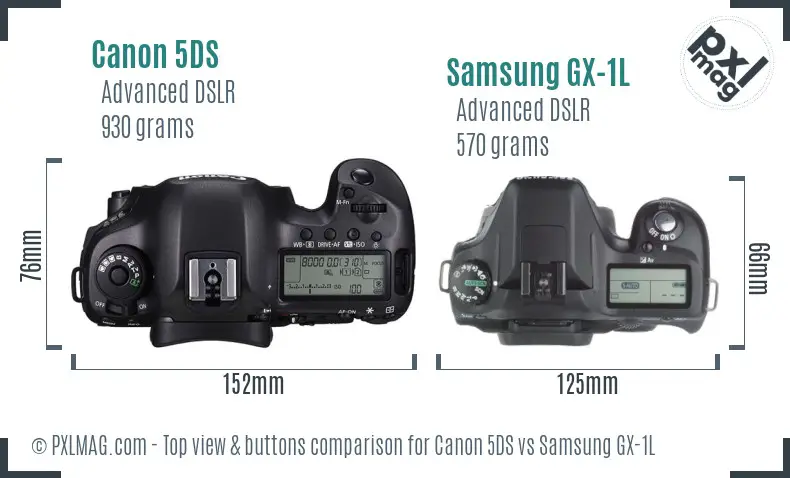 Canon 5DS vs Samsung GX-1L top view buttons comparison