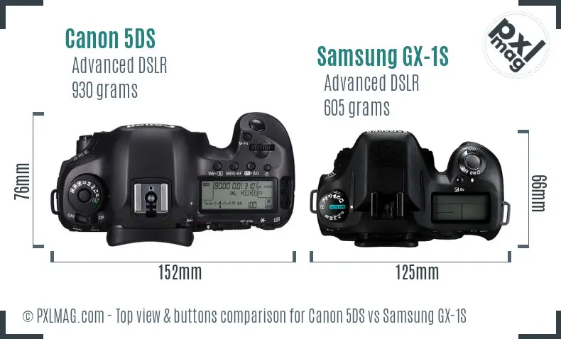 Canon 5DS vs Samsung GX-1S top view buttons comparison