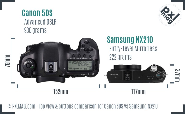 Canon 5DS vs Samsung NX210 top view buttons comparison