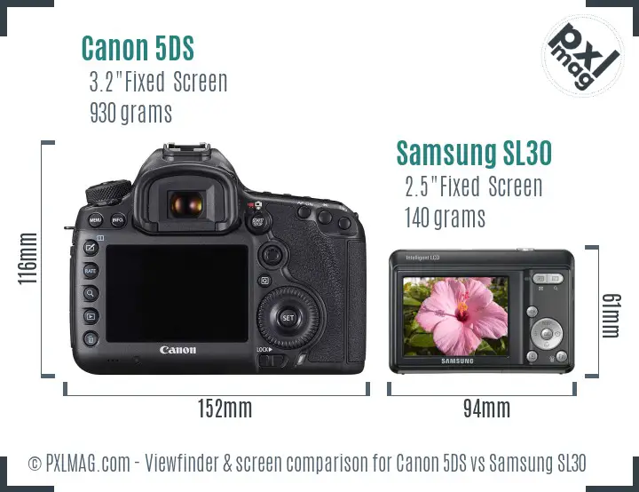 Canon 5DS vs Samsung SL30 Screen and Viewfinder comparison