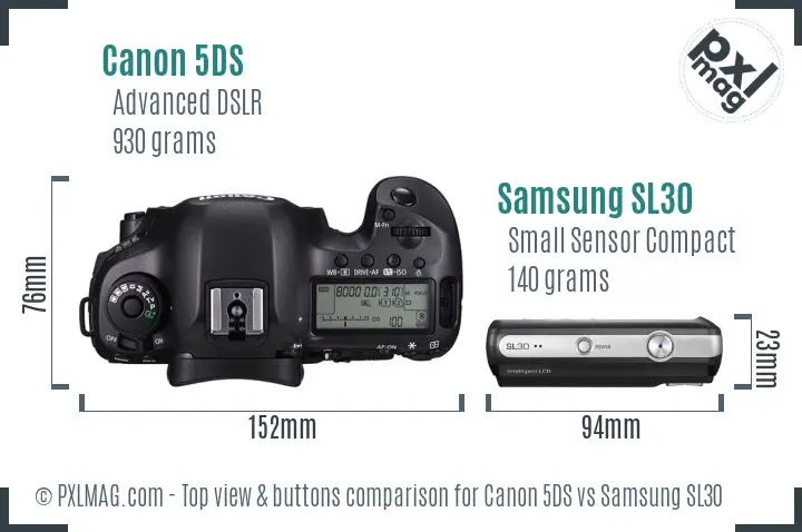 Canon 5DS vs Samsung SL30 top view buttons comparison