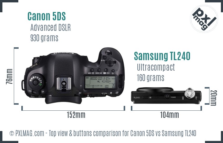 Canon 5DS vs Samsung TL240 top view buttons comparison