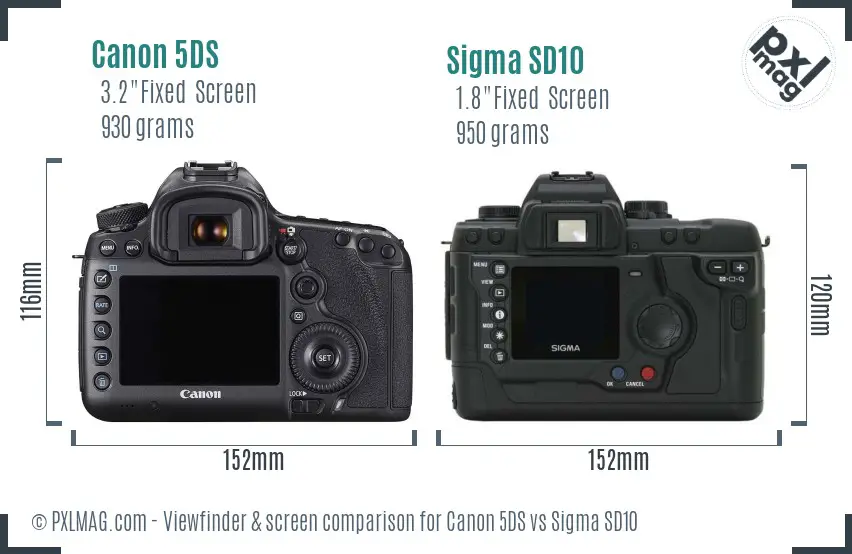 Canon 5DS vs Sigma SD10 Screen and Viewfinder comparison