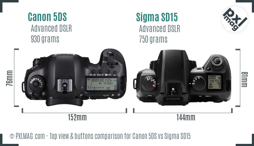 Canon 5DS vs Sigma SD15 top view buttons comparison