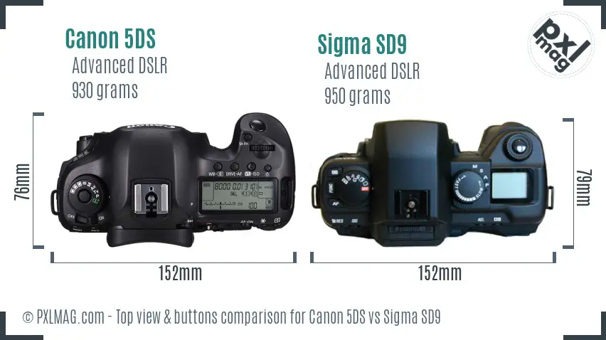 Canon 5DS vs Sigma SD9 top view buttons comparison