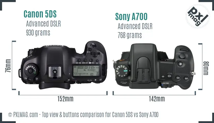 Canon 5DS vs Sony A700 top view buttons comparison