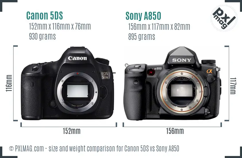 Canon 5DS vs Sony A850 size comparison