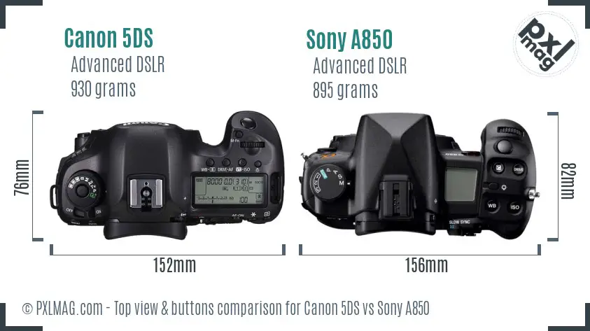 Canon 5DS vs Sony A850 top view buttons comparison