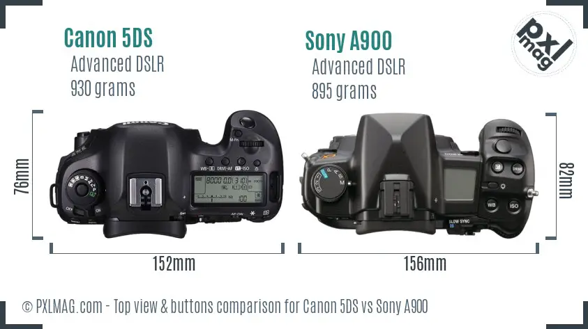 Canon 5DS vs Sony A900 top view buttons comparison