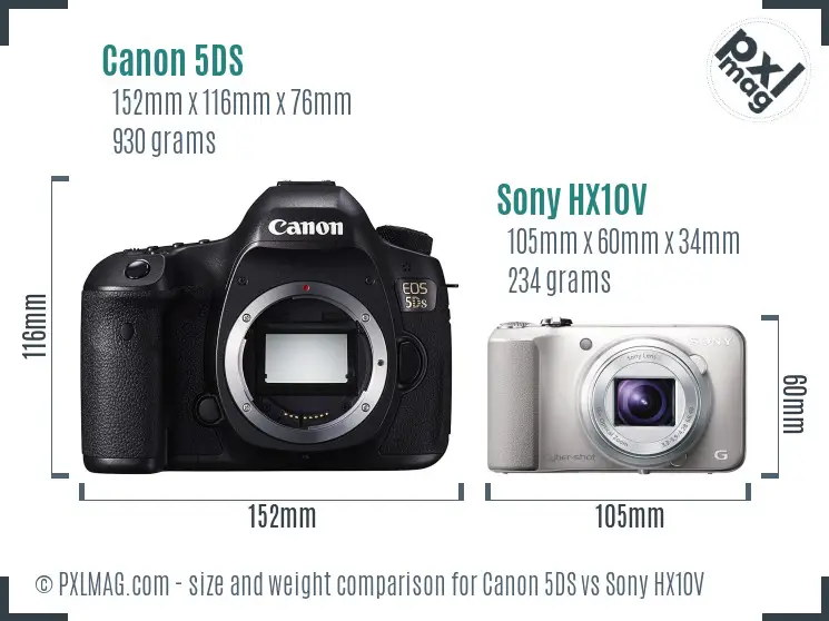 Canon 5DS vs Sony HX10V size comparison