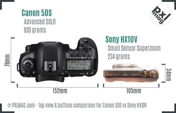 Canon 5DS vs Sony HX10V top view buttons comparison